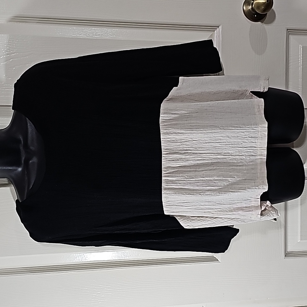 🖤 Colorblock Babydoll Blouse Bamboo Rayon Top EUC M